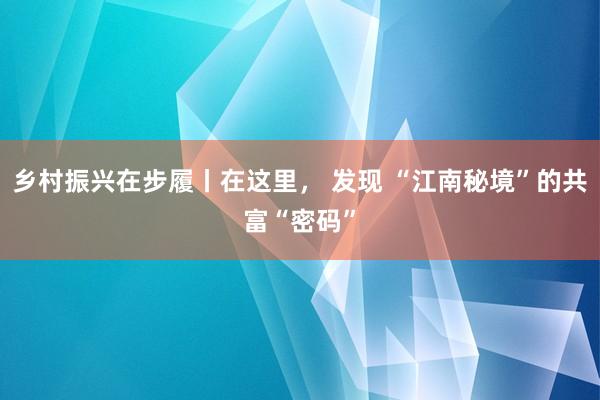 乡村振兴在步履丨在这里， 发现 “江南秘境”的共富“密码”